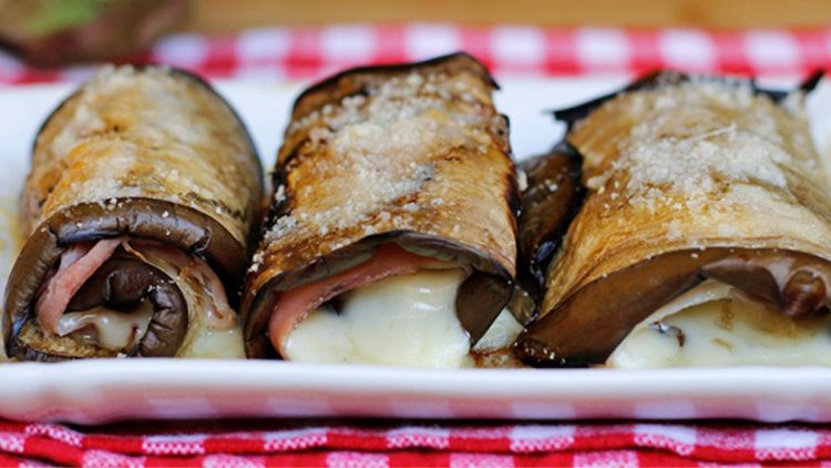 roulés d’aubergines au jambon et fromage